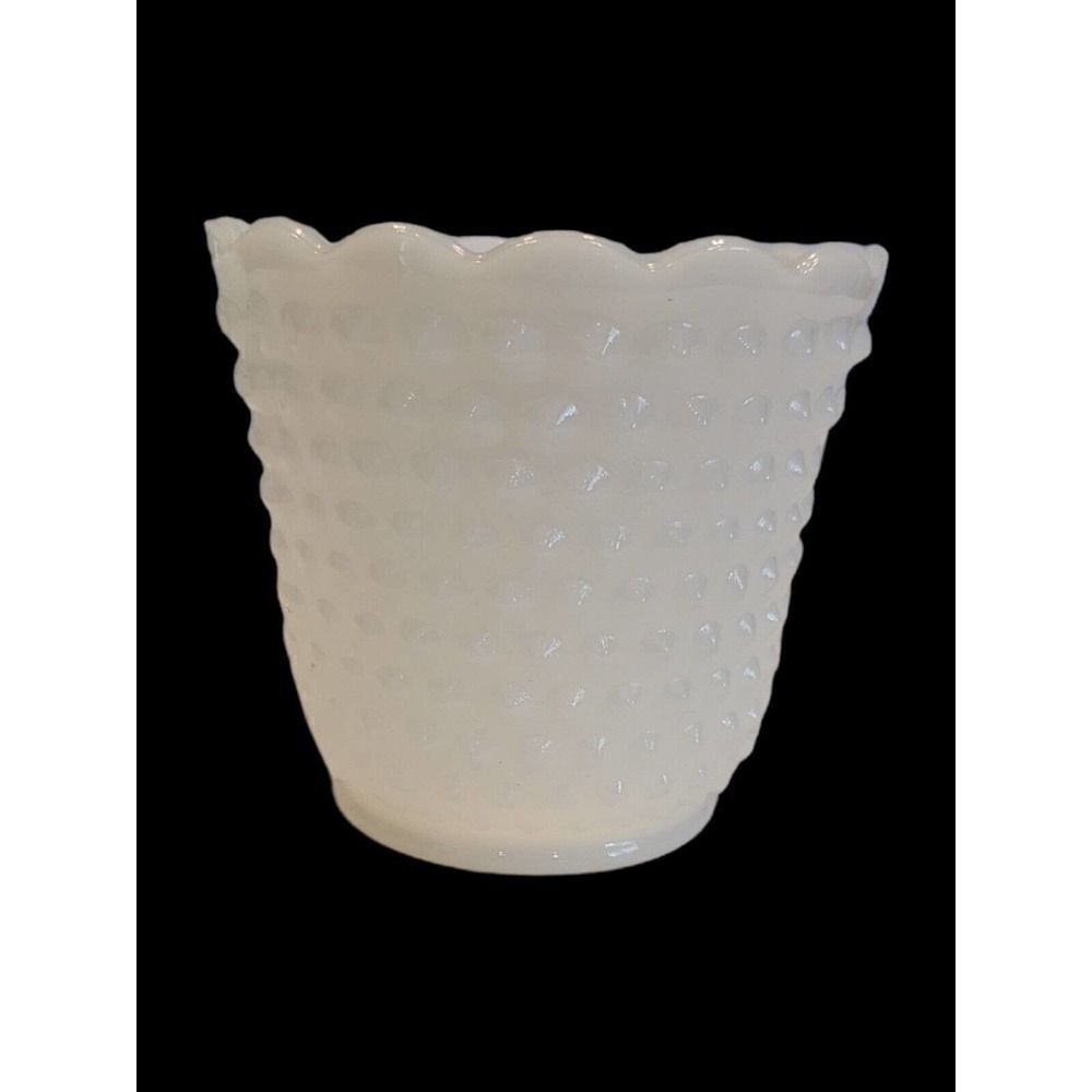VTG FIRE-KING Oven Wear MILK GLASS HOBNAIL Bowl Vase Scalloped Edge USA | EUC
